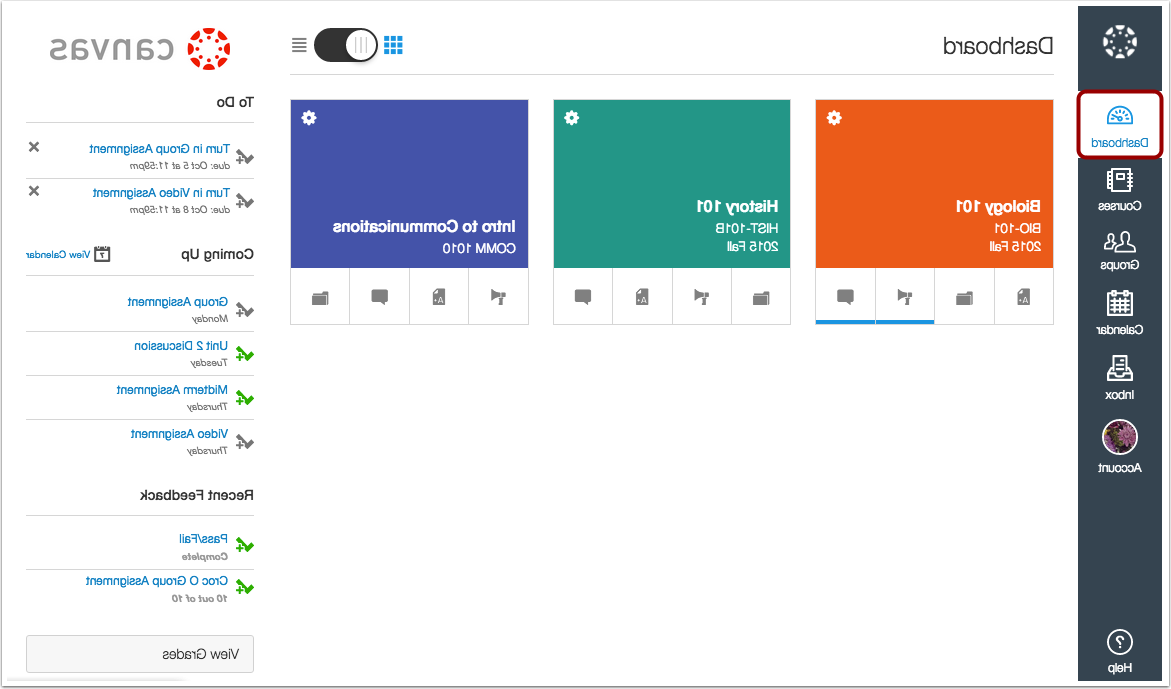 Canvas仪表板的屏幕截图.