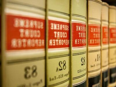 Law books in a law library.